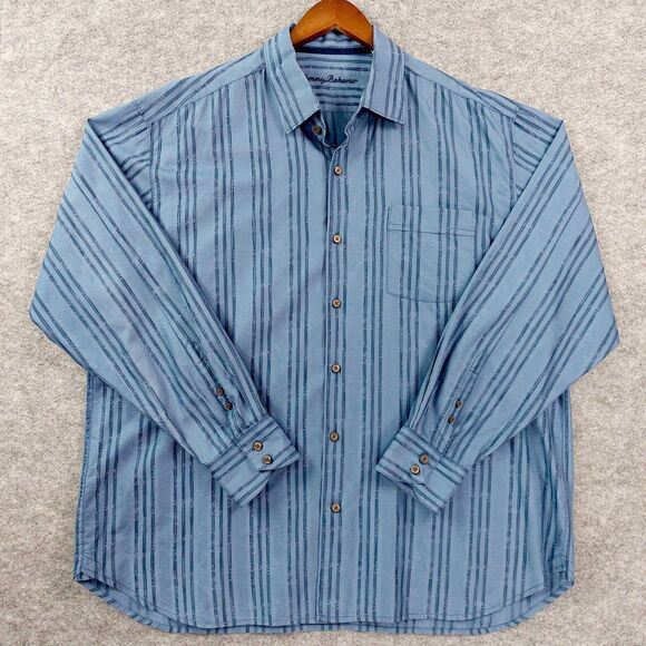 Tommy Bahama Other - Tommy Bahama Shirt Mens XXL Blue Striped Palm Bamboo Jacquard Long Sleeve Casual